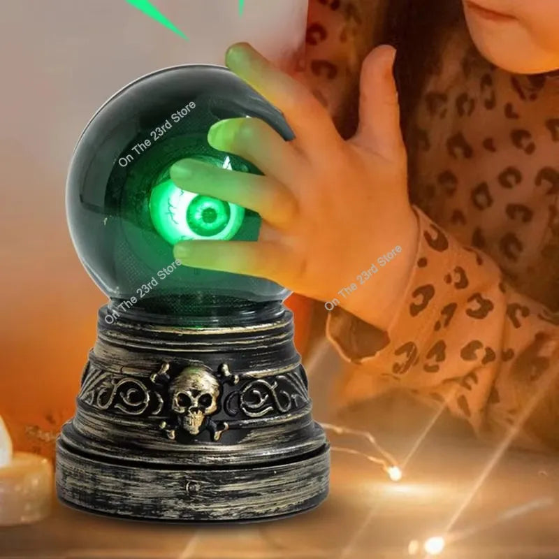Crystal Ball with Blinking Green Evil Eye LED Gothic Decor Battery Operated Crystal Ball with Lights Sound Home Halloween