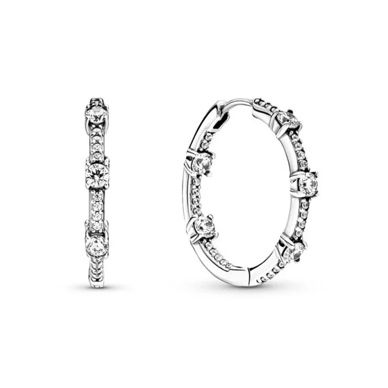 Sparkling Colorful Hoop Earrings 925 Sterling Silver Hypoallergenic Jewelry Embellished With Zircon Elegant Luxury Style Female