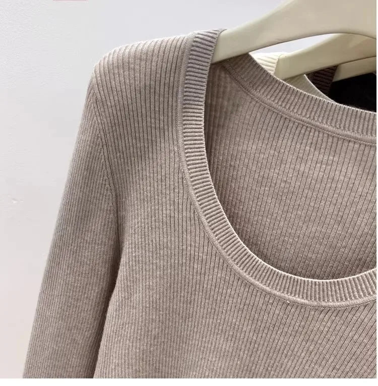 Zjaiss Solid Color O-neck Knitted Pullovers 2025 Women's Autumn Winter New Slim Fit Sweater Soft Warm Simple Base Layer Top