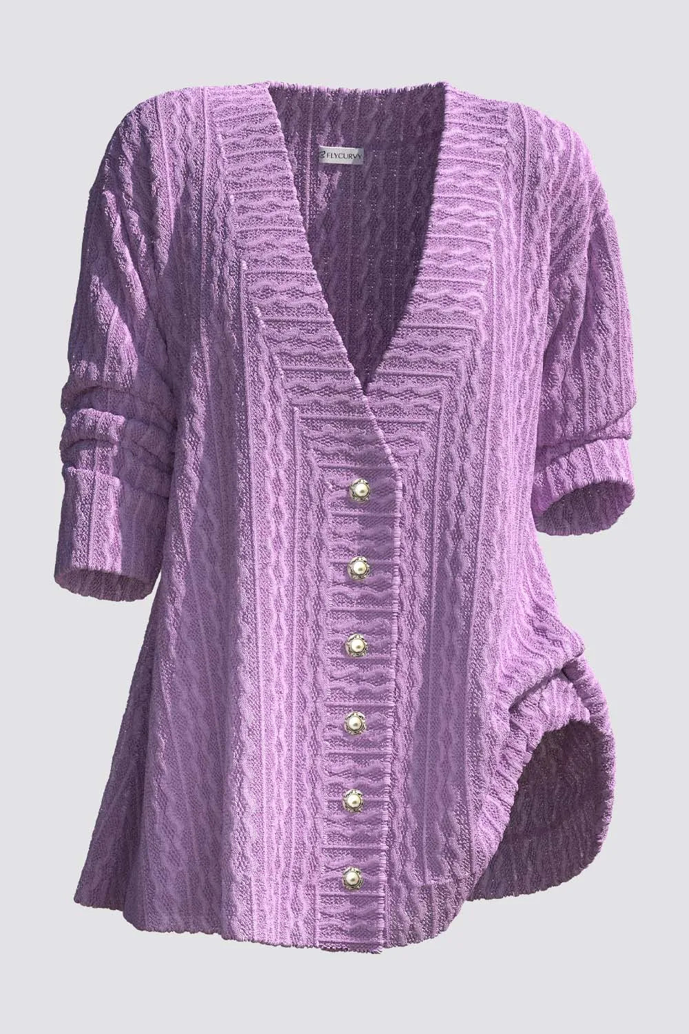 Flycurvy Plus Size Women's Casual Purple Knitted Cardigan Single-Breasted Sweater Comfortable Loose Fit