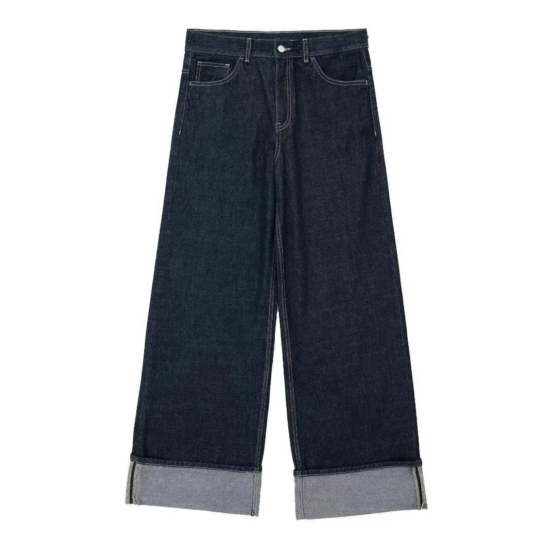 HH Women Vintage Denim Jacket Pant Sets Single Breasted Lapel Long Sleeve Coat Wide Leg Trousers Jeans High Street Outfits