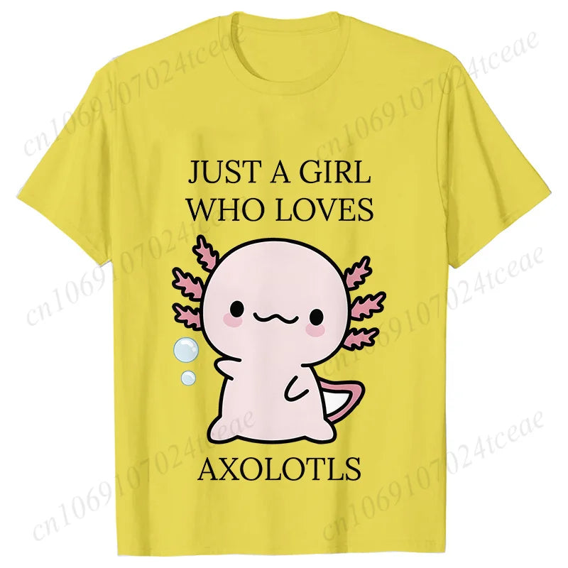 Just A Girl Who Loves Axolotls T-shirt for Women Short Sleeve Tees Fashion Graphic Y2k Tops Harajuku Female Aesthetic Clothing