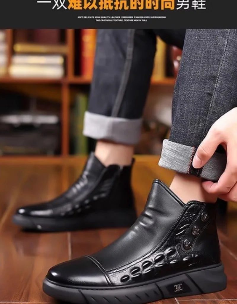 Luxury Men Boots Fashion High-top Platform Boot Classic Business Casual Leather Boots Winter Plush Warm Cotton Boots for Men2025