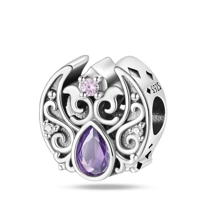Classic Silver Plated Lotus Guardian Angel Heart-Shaped Zircon Charms Beads Fit Qikaola 925 Original Bracelets DIY Jewelry Gifts