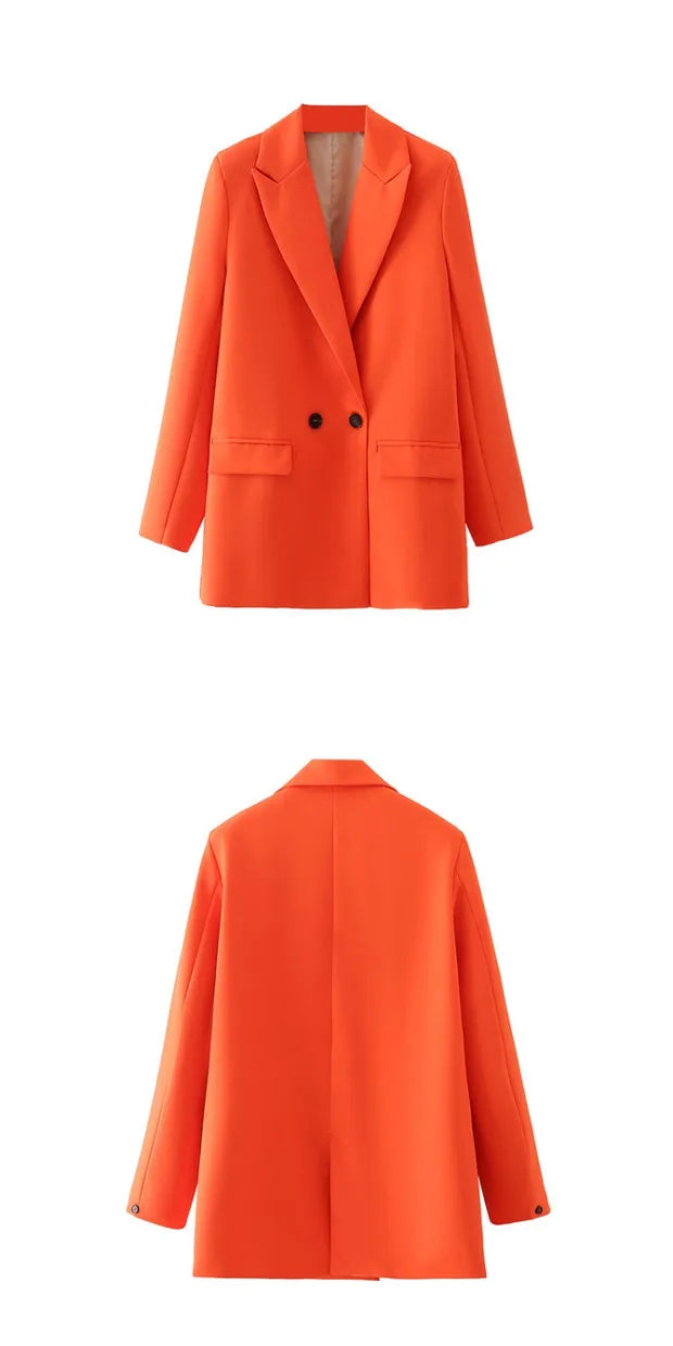 New Women's Double-Breasted Suit Jaet Casual Top 2 Colors Commute Sle Straight Cut Polyester Long Sve Pure Color
