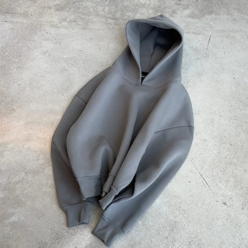 Casual Solid Hooded Pullover Straight Pants 2 Piece Set Tracksuit For Male Fashion Loose Hoodies Sweatshirt Wide Leg Sweatpants
