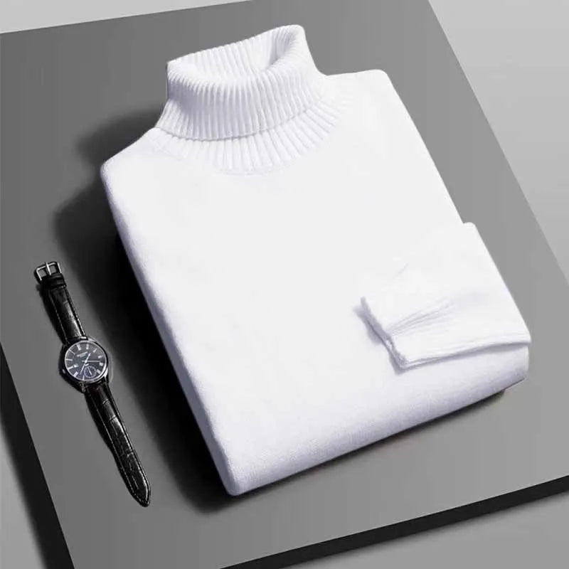 Autumn Mens High Quality Knitted Turtleneck Sweater Slim Fit Long Sleeve Anti-pilling Pullover Solid Color Trend Men Streetwea