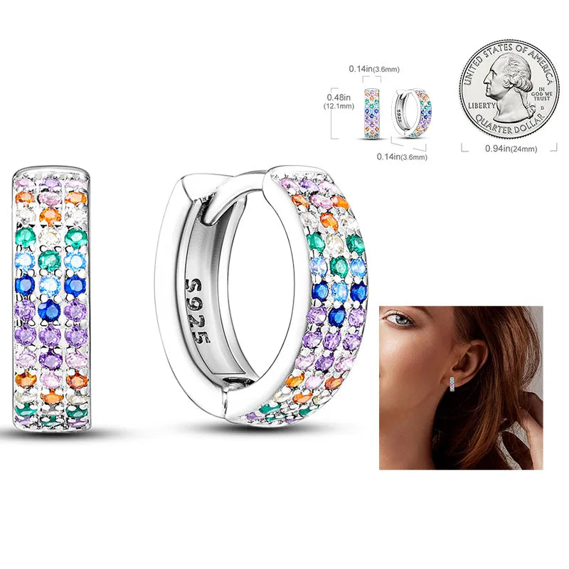 925 Silver Hoop Earrings For Woman Pendientes Zircon Heart Shape Star Eardrop Original Earring Fashion Jewelry