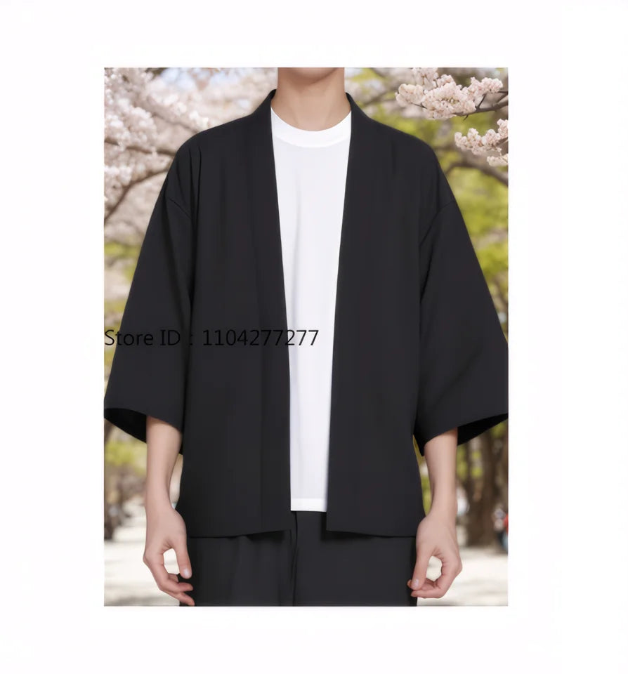 Black Mens Shirt Kimono Shirt Kimono Cardigans Chinese Style Traditional Men Summer Lightweight Japanese Kimono Men Cardigan