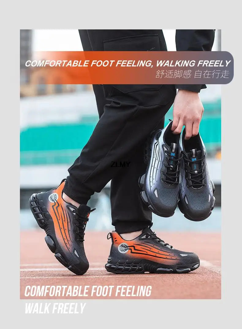 Men Air Cushion Sport Safety Shoes Fashion Steel Toe Sneakers Anti-smash Anti-puncture Protective Shoes Man Safety Work Boots