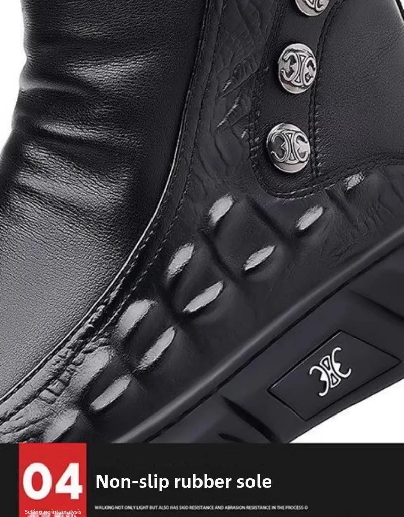 Luxury Men Boots Fashion High-top Platform Boot Classic Business Casual Leather Boots Winter Plush Warm Cotton Boots for Men2025