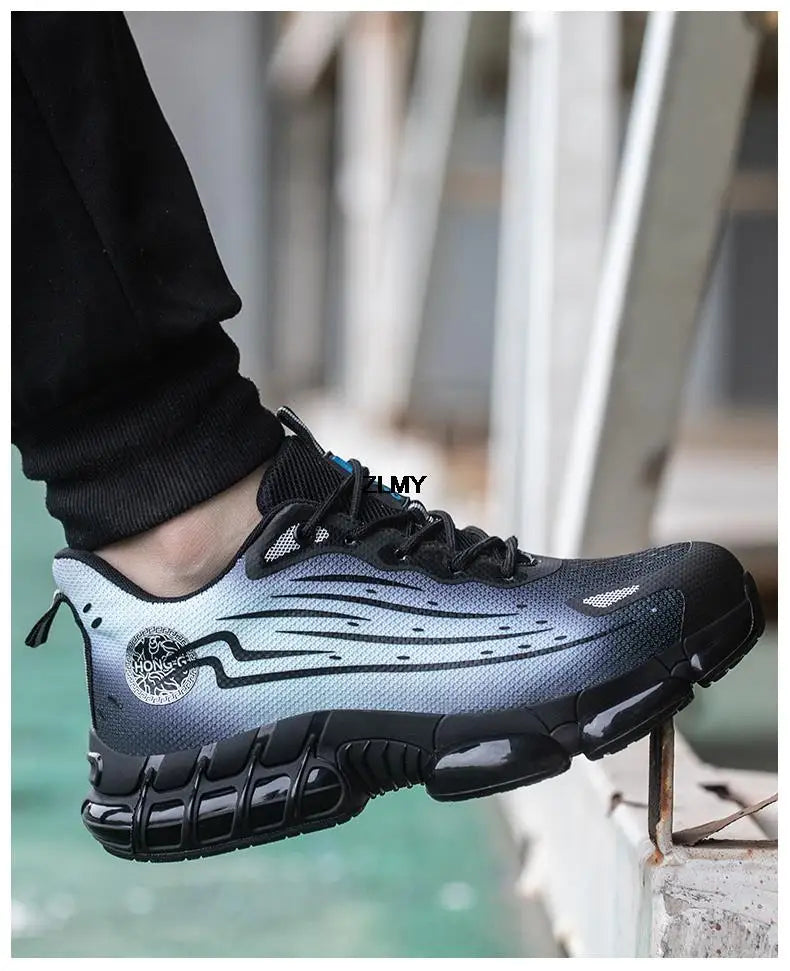 Men Air Cushion Sport Safety Shoes Fashion Steel Toe Sneakers Anti-smash Anti-puncture Protective Shoes Man Safety Work Boots