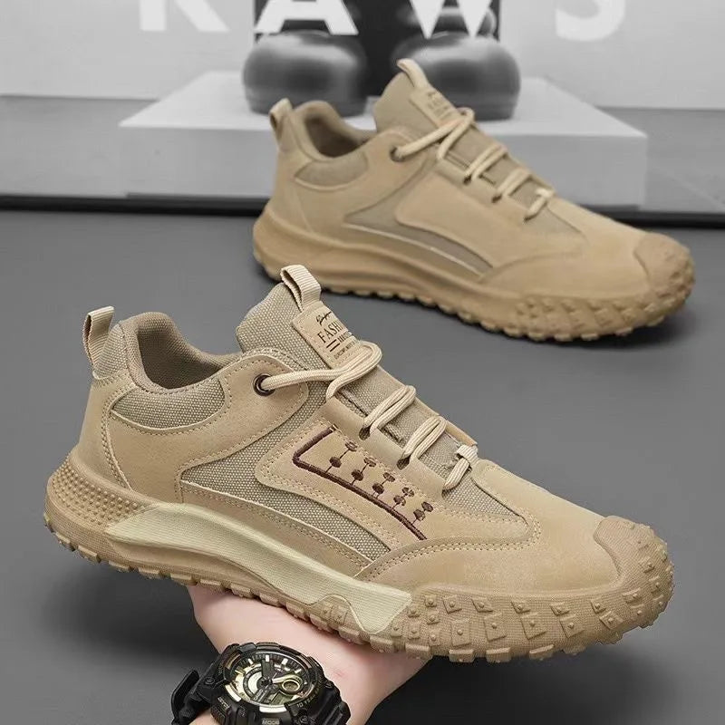 Men's Breathable Closed-Toe Hiking Shoes Non-Slip Lace-Up Low-Cut Casual Athletic Shoes Durable Outdoor Walking Sneakers for Men