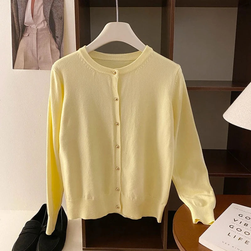AOSSVIAO 2025 Autumn Winter Cardigan Women's Tops Retro Single Breasted Female Casual Solid Long Sleeve Knitted Sweater