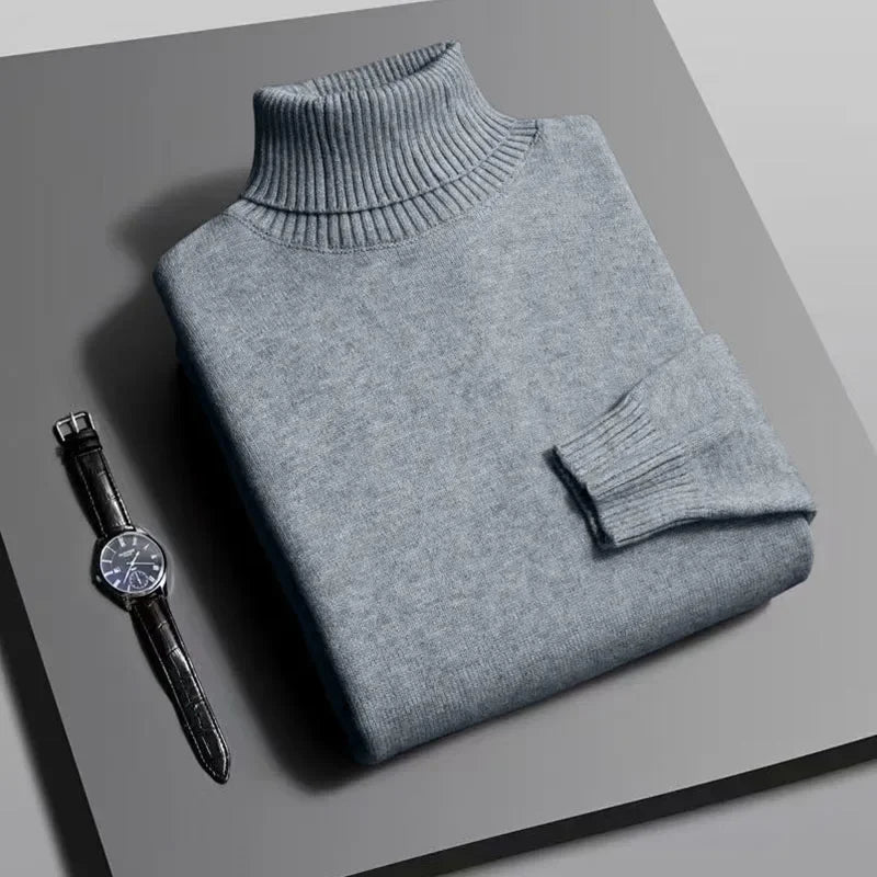 Autumn Mens High Quality Knitted Turtleneck Sweater Slim Fit Long Sleeve Anti-pilling Pullover Solid Color Trend Men Streetwea