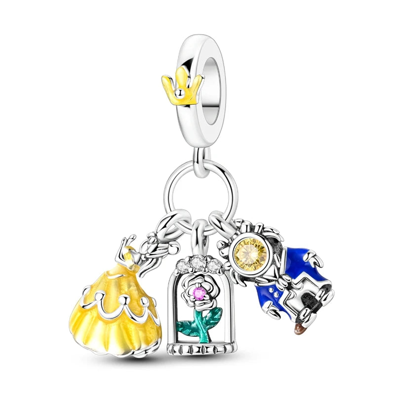New 925 Sterling Silver Gradient Blue Four-leaf Clover Pink Iris Charm Fit Original Bracelet DIY Jewelry Accessories Beads