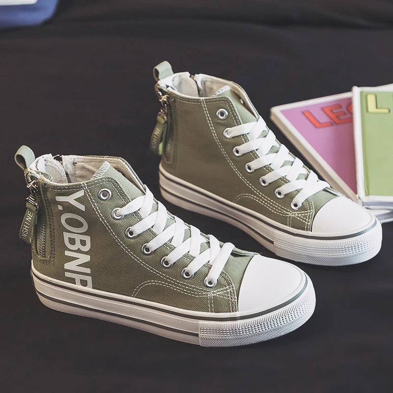 Fashion Purple Womens Canvas Shoes Spring and Autumn High Top Woman Shoes Zipper Breathable Canvas Sneakers Women Vulcanize Shoe