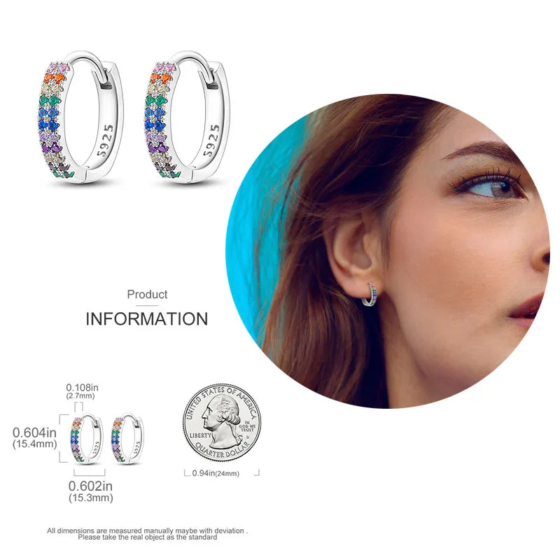 925 Silver Hoop Earrings For Woman Pendientes Zircon Heart Shape Star Eardrop Original Earring Fashion Jewelry