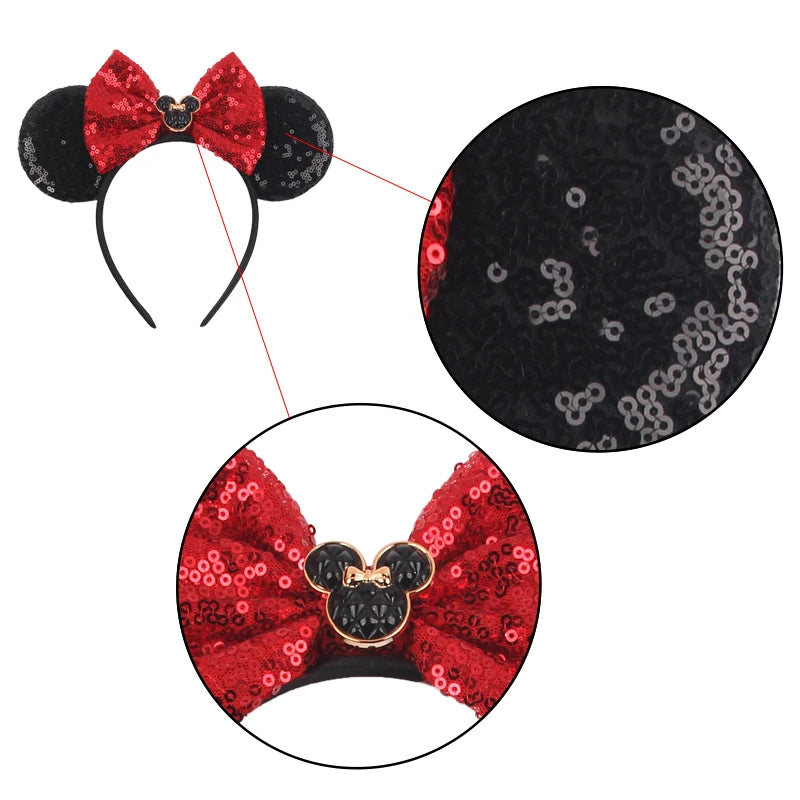 2025 New Halloween Mickey Mouse Ears Headbands Sequins Hair Bow Women Festival Party Cosplay Hairband Gift Kids Hair Accessories