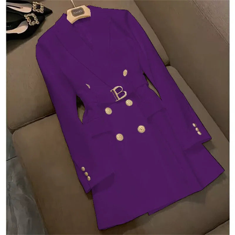 Spring 2025 Women's Long Sve Jaet Dr Coat 4XL High Waist Slim Fit ort Skirt Double Breasted Long Sve Polyest...