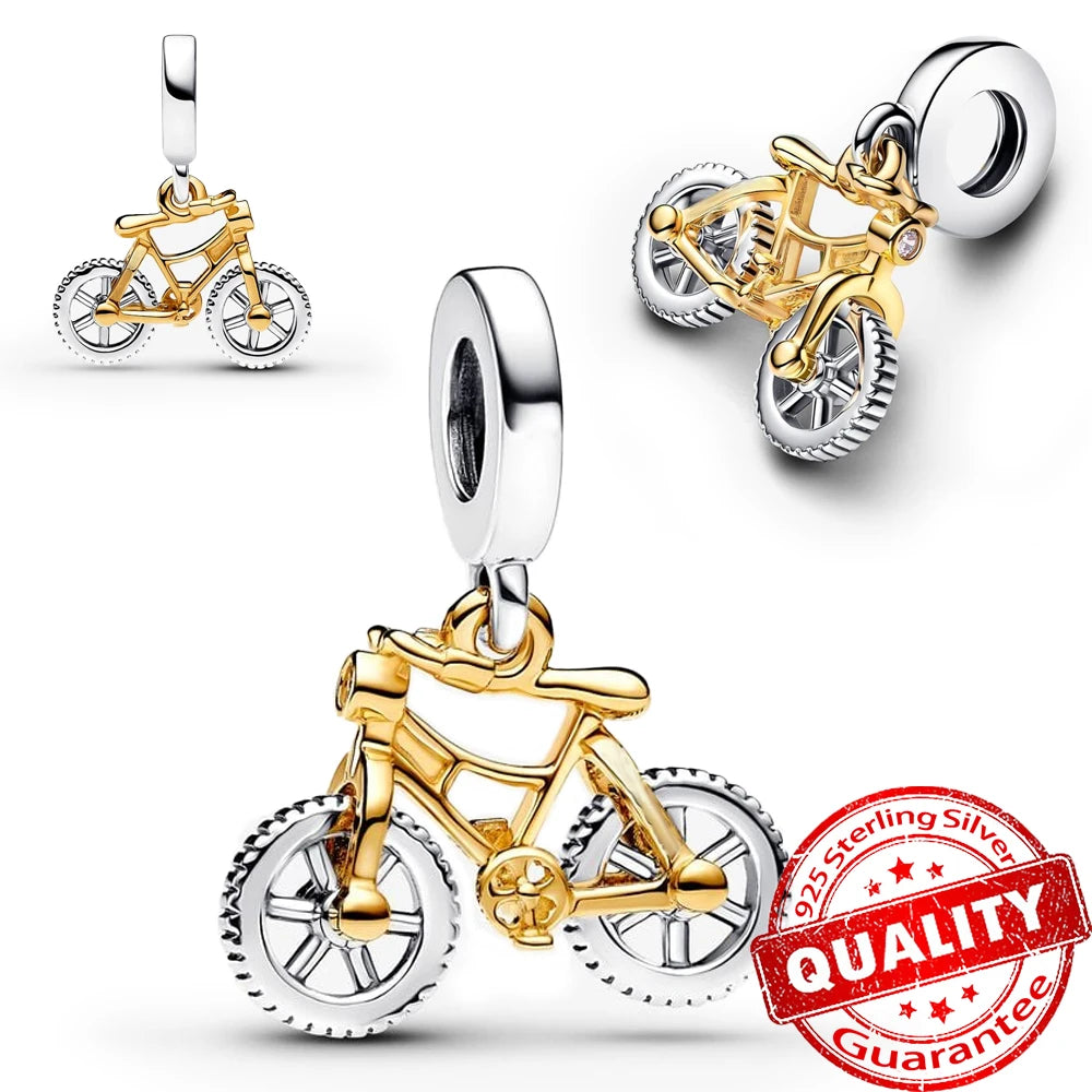 Sparkling Gold Monstera Leaf Charm Fit Original Bracelet 925 Sterling Silver Shark Tooth Mini Charm for Girls Party Jewelry
