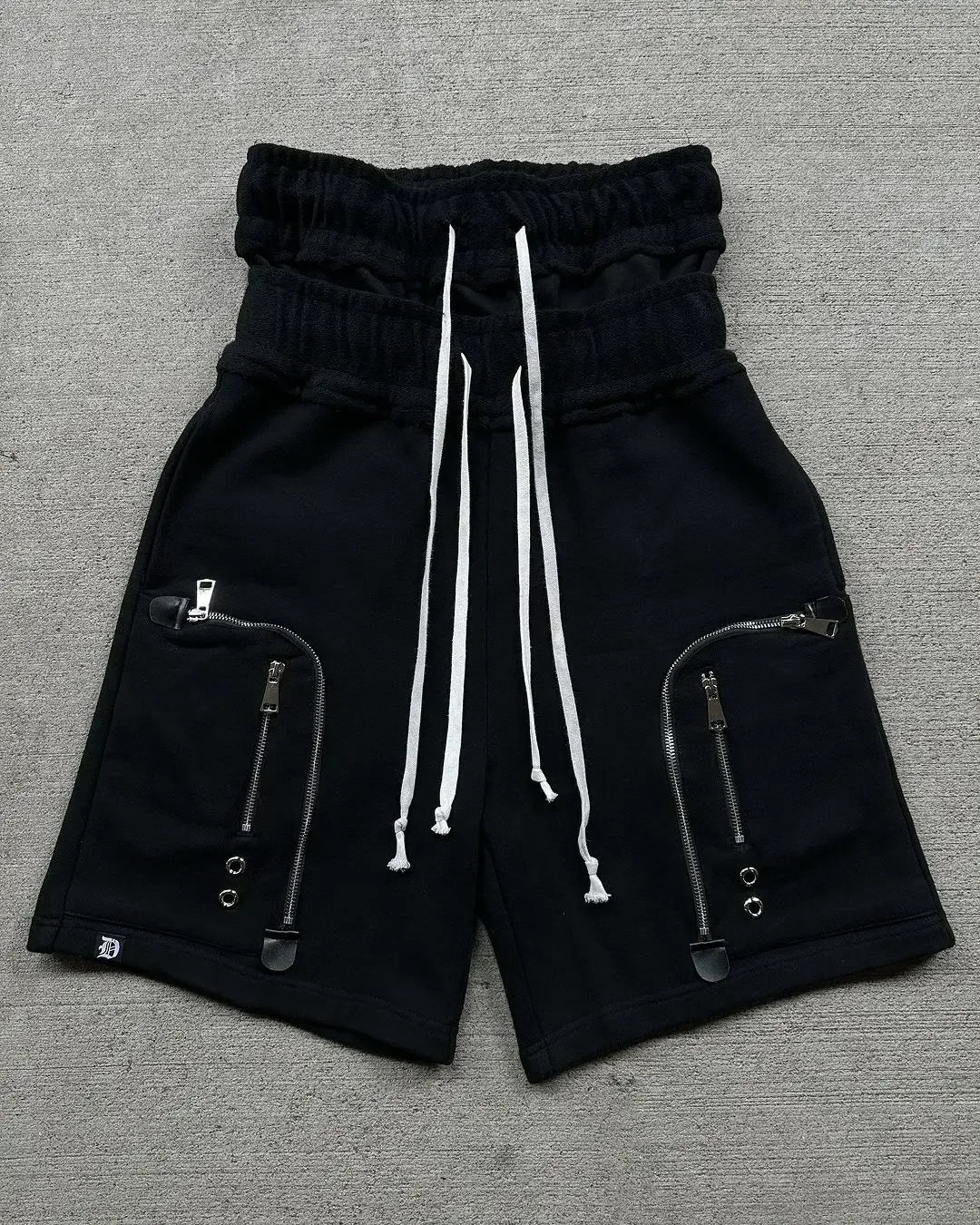 Black Hip Hop Men Zipper Hooded Sweatshirt Double-Waist Zipper Suit American Vintage Retro Fashion New Trend Streetwear