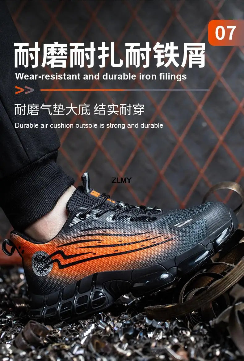Men Air Cushion Sport Safety Shoes Fashion Steel Toe Sneakers Anti-smash Anti-puncture Protective Shoes Man Safety Work Boots