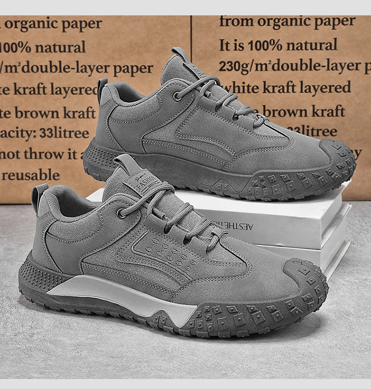 Men's Breathable Closed-Toe Hiking Shoes Non-Slip Lace-Up Low-Cut Casual Athletic Shoes Durable Outdoor Walking Sneakers for Men