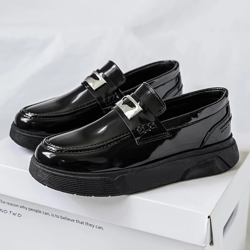 New Leather Men's Slip On Loafers Preppy Thick-soled British Black Breathable Non Slip Daily Fashion Casual Outdoor Sneakers