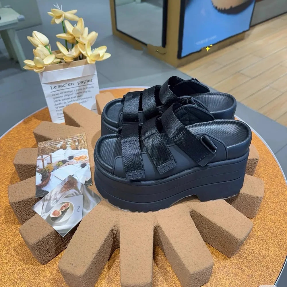 Xuntaocn 2025 Retro Sle High Heel Sandals Roman Toe Covering Waterproof Platform Casual Leisure Thi Bot Pure Color