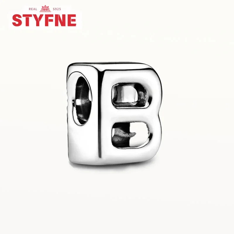 Silver 925 26 Letter A-Z Alphabet Charm Fine Beads Fit Original Charms Silver Bracelet DIY Fine Jewelry for Women Gifts Making