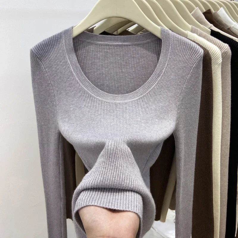 Zjaiss Solid Color O-neck Knitted Pullovers 2025 Women's Autumn Winter New Slim Fit Sweater Soft Warm Simple Base Layer Top