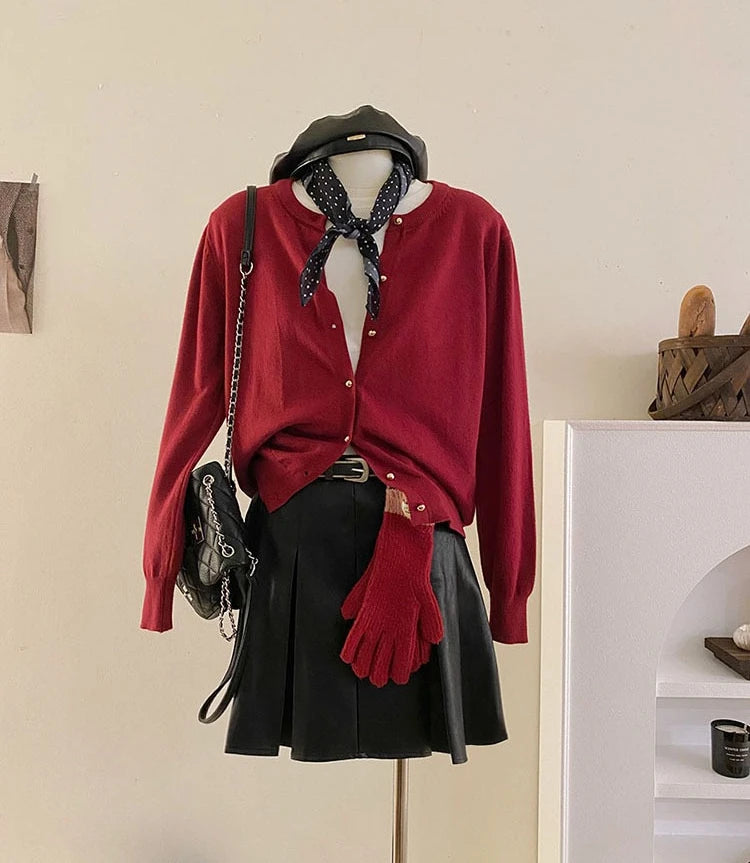 AOSSVIAO 2025 Autumn Winter Cardigan Women's Tops Retro Single Breasted Female Casual Solid Long Sleeve Knitted Sweater