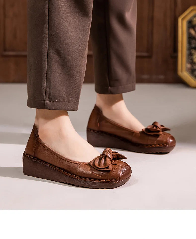 GKTINOO 4cm Weave Genuine Leather Flats Platform Wedge Loafer Women Oxfords Vintage Ethnic Summer Comfy Soft Soled Casual Shoes