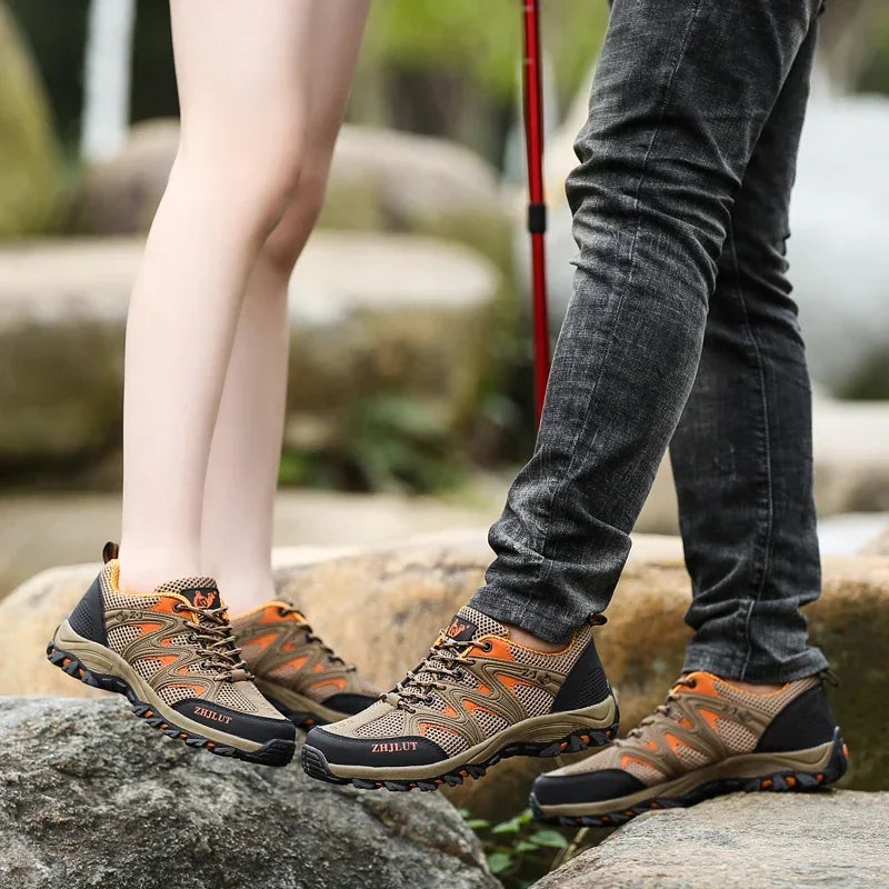 New Summer Men Casual Shoes Outdoor Mesh Sneakers Women Non-slip Lace Up Trekking Footwear Breathable Camping Spring Black Shoes
