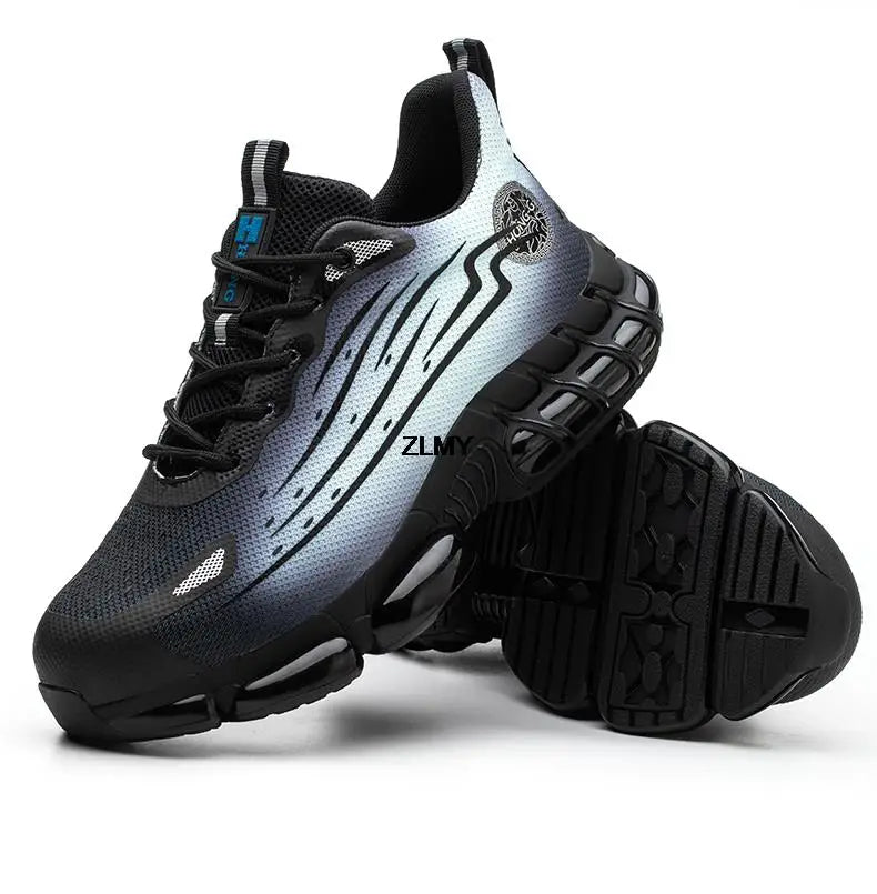 Men Air Cushion Sport Safety Shoes Fashion Steel Toe Sneakers Anti-smash Anti-puncture Protective Shoes Man Safety Work Boots