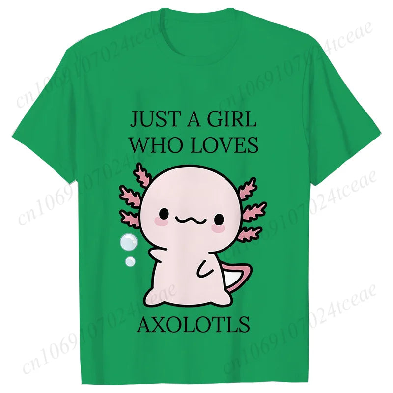 Just A Girl Who Loves Axolotls T-shirt for Women Short Sleeve Tees Fashion Graphic Y2k Tops Harajuku Female Aesthetic Clothing
