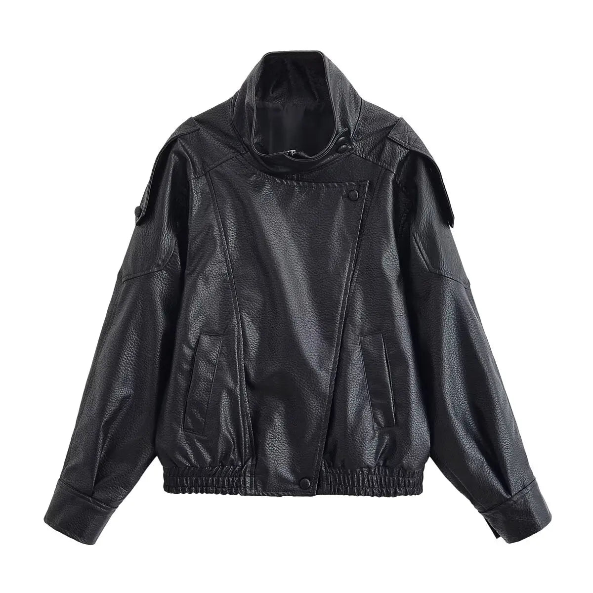 KONDALA Leather Zipper Jacket Women's Fall Winter Standing Collar Faux PU Jacket Coat 2025 Fashion High Street Ladies Y2K Jacket