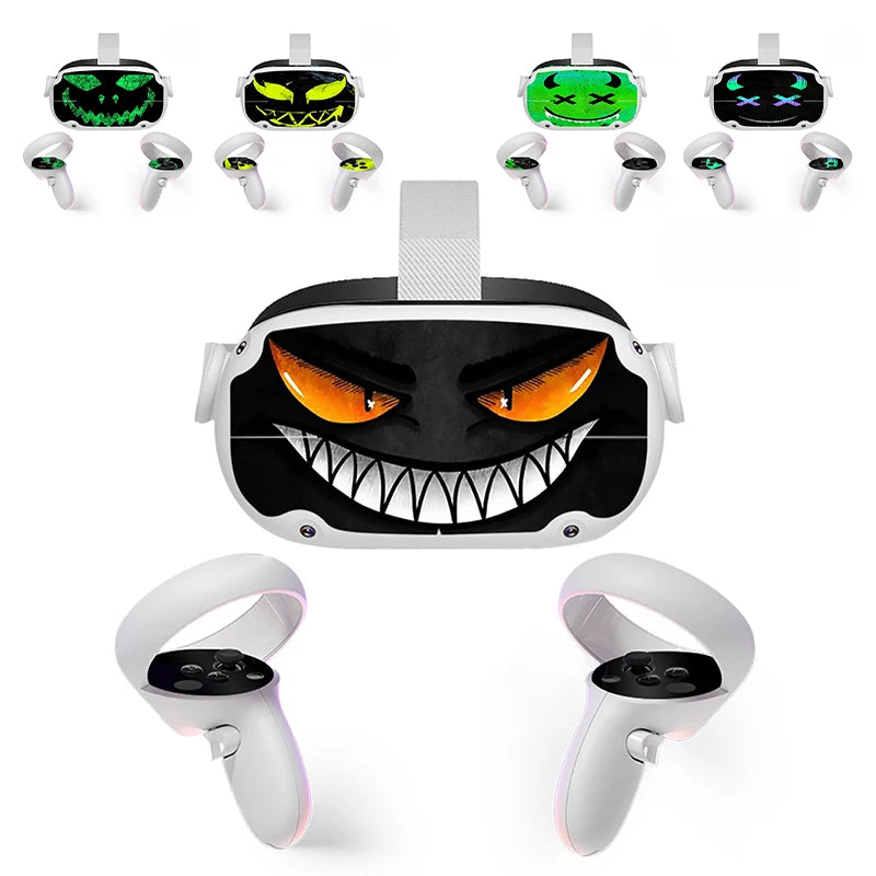 Sticker Vinyl Skin for Oculus Quest 2 VR Headset Controller PVC Decals Halloween Pattern Wrap Cover for Meta Quest2 Accessories