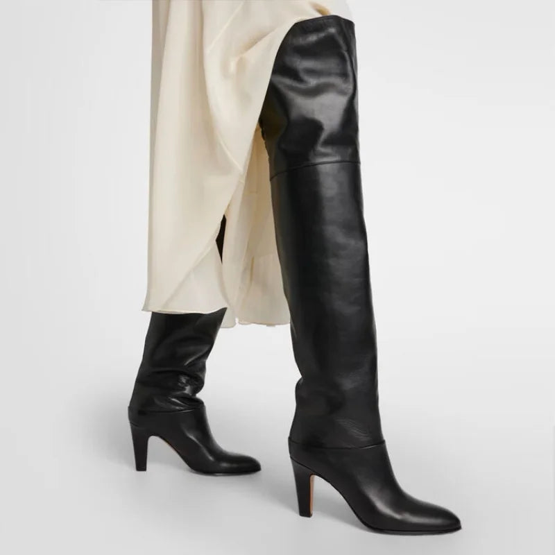 High Quality Solid Color Women's Over-the-knee Boots Pointed Toe High Heel Female Banquet And Runway Long Boots Ladies Shoes