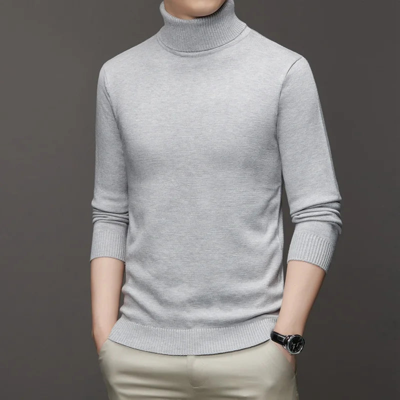 Autumn Mens High Quality Knitted Turtleneck Sweater Slim Fit Long Sleeve Anti-pilling Pullover Solid Color Trend Men Streetwea