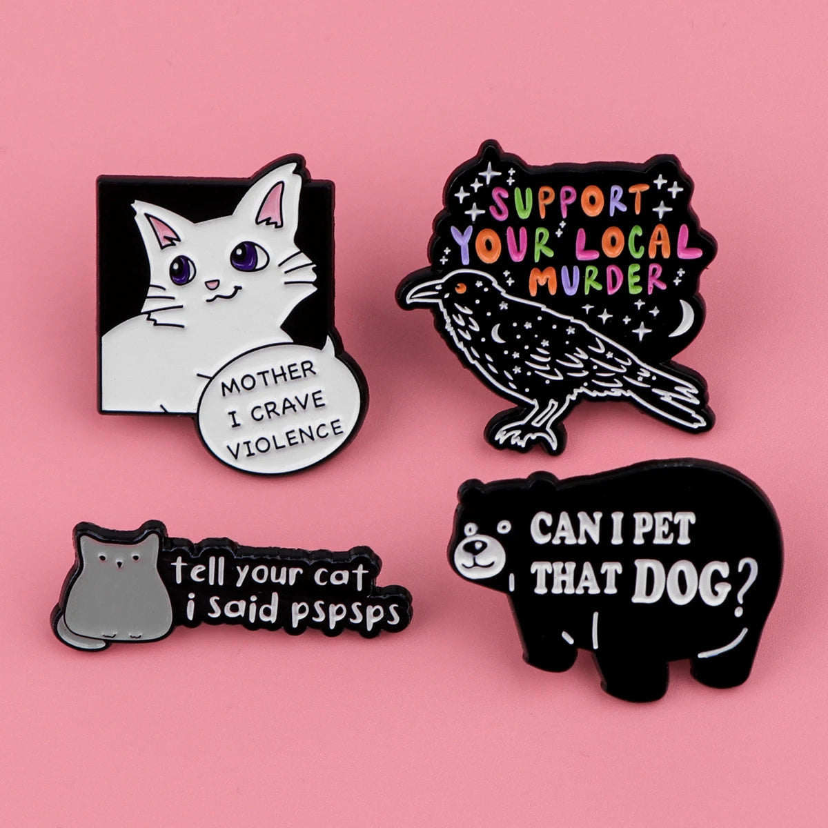 Cute Cat Enamel Pin Funny Bear Brooch Pines Lapel Pins Crow Badge Clothing Accessories Halloween Jewelry Friends Gifts