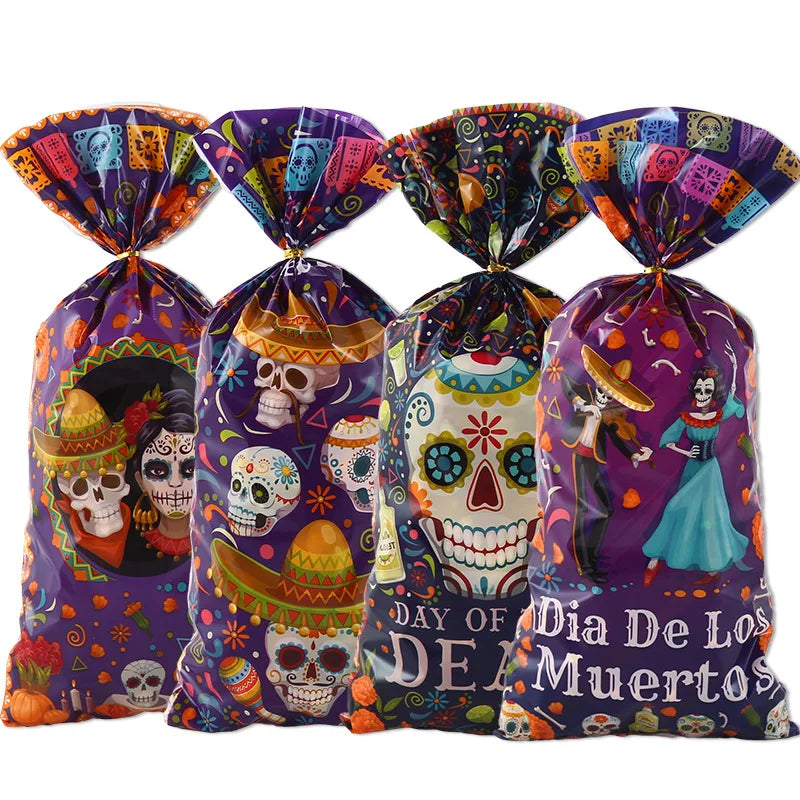50Pcs Mexican Day of The Dead Theme Candy Cookie Bags Skull Opp Gift Packing Bags for Birthday Halloween Party Decoration