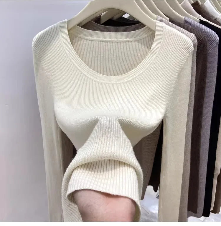 Zjaiss Solid Color O-neck Knitted Pullovers 2025 Women's Autumn Winter New Slim Fit Sweater Soft Warm Simple Base Layer Top
