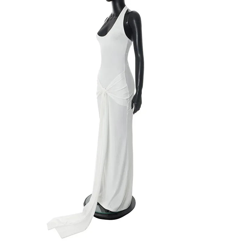Chaxiao Halter Backless Ruched Sexy Maxi Dress Women Gown Fashion Sleeveless Backless Draped Bodycon Club Party Long Dresses