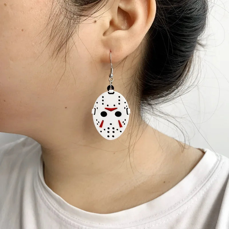 Hot Face Mask Earrings Face Hollow Personality Horror Movie Mask Earrings Halloween Acrylic Earrings Gift