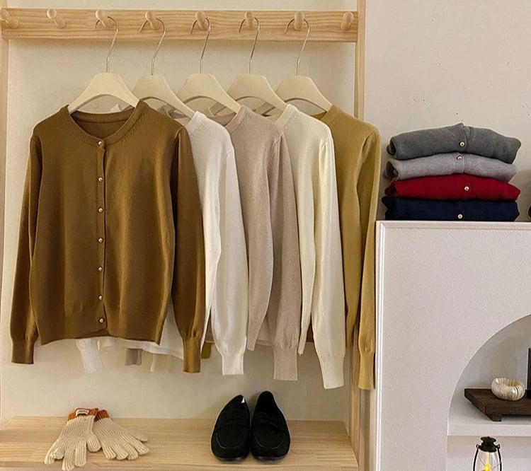 AOSSVIAO 2025 Autumn Winter Cardigan Women's Tops Retro Single Breasted Female Casual Solid Long Sleeve Knitted Sweater