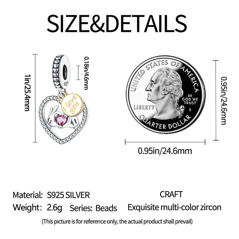 925 Sterling Silver Classic Mom and Daughter Heart Shaped Charms Pendants Fit Pandach Original Bracelet DIY Mother's Day Jewelry