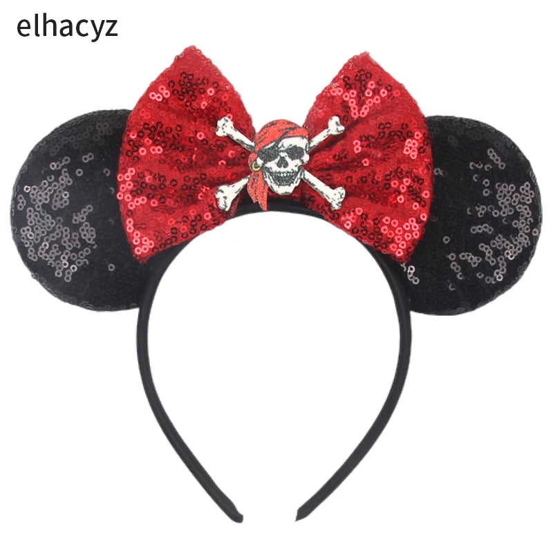 2025 New Halloween Mickey Mouse Ears Headbands Sequins Hair Bow Women Festival Party Cosplay Hairband Gift Kids Hair Accessories