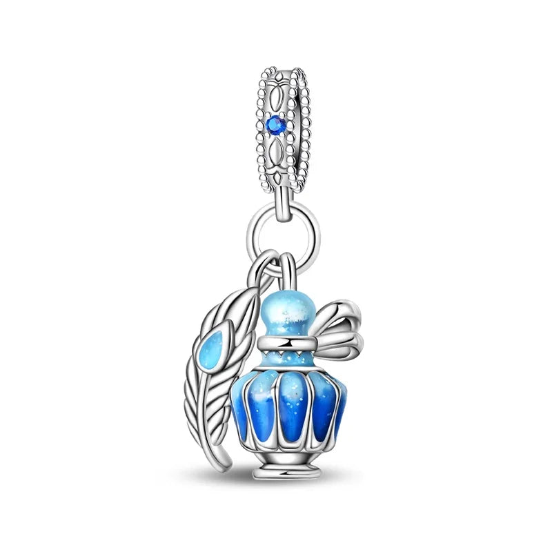 Original S925 Silver Romantic Pink Crown Perfume Bottle Charms Beads Fit Qikaola Bracelets Fine DIY Jewelry Valentine's Day Gift